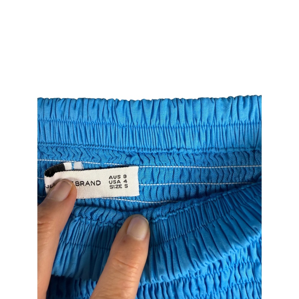 Faithfull The Brand Blue Smocked Mini Skirt Ruffle Hem Small Aus 8 Usa 4 View 4